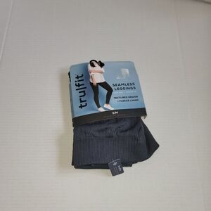 Tru Fit Seamless Leggings Comfort Stretch Textured Fleece Lining Black S/M NEW
